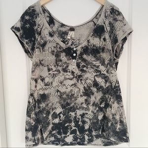 Free People Distressed Camo Short-Sleeve
